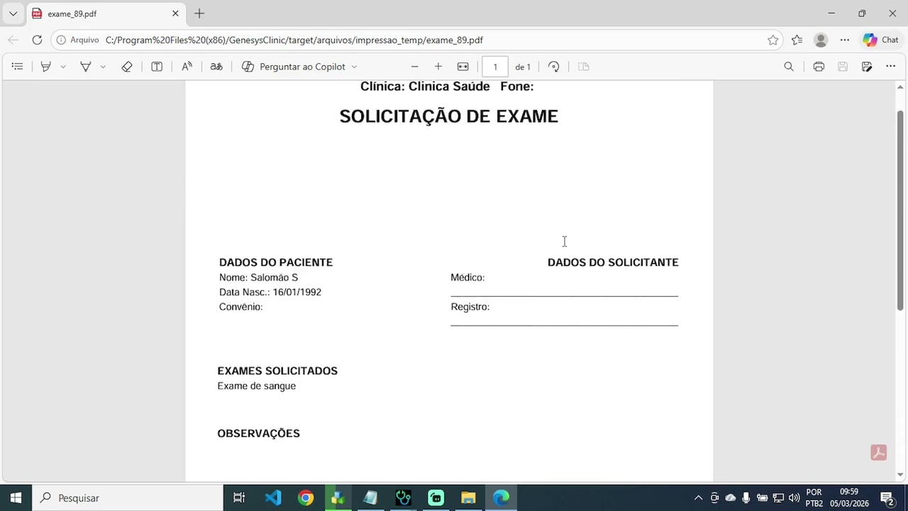 Como solicitar pedido de exame no sistema Genesys Clinic