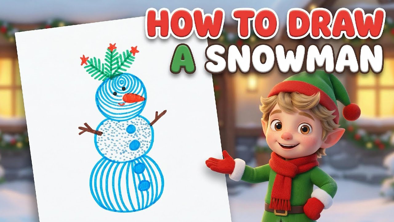 How to Draw a Snowman | Draw & Sing with Elfie the Christmas Artist