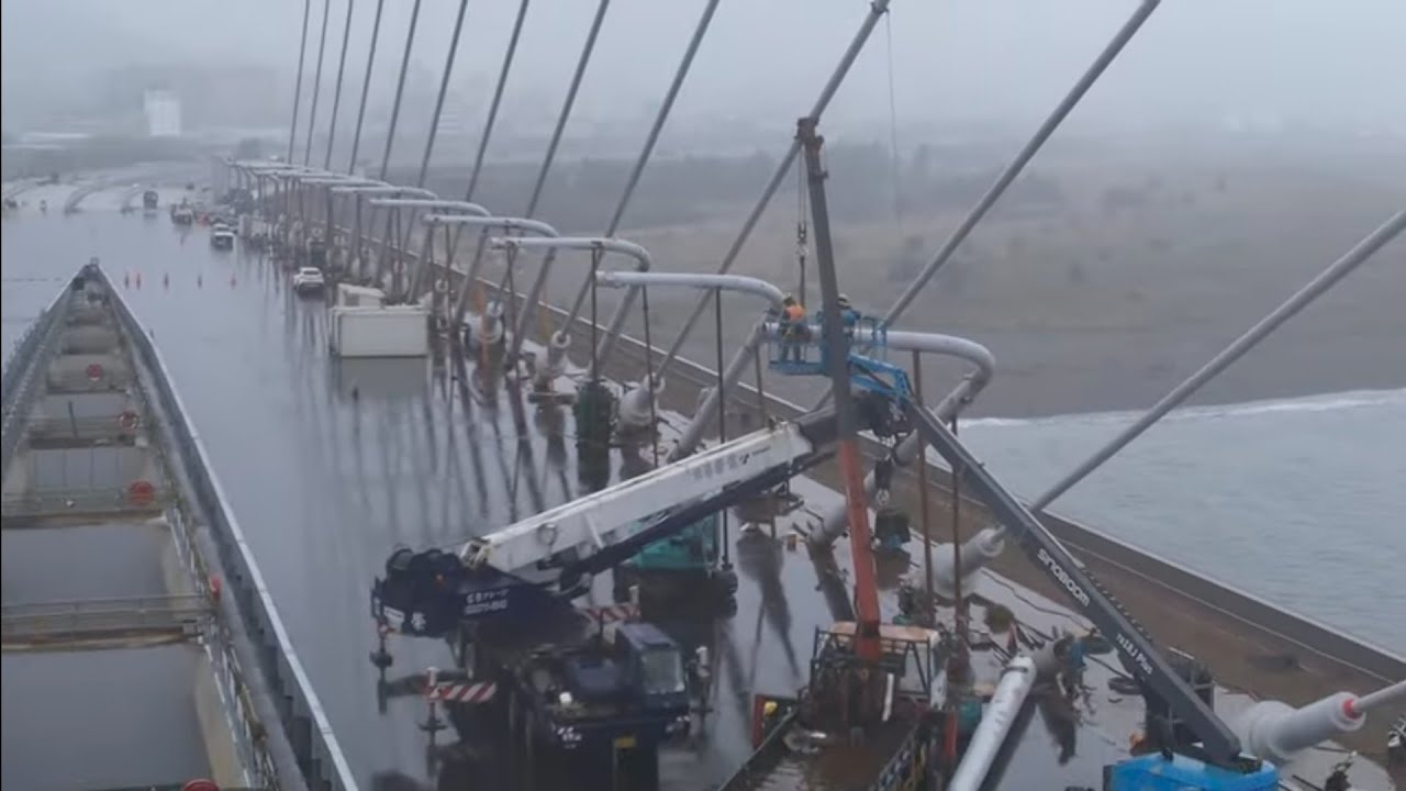 2026.01.31  淡江大橋 超大風雨無法阻擋 河中段 八里端 持續施工概況近距觀察 空拍 LIVE 直播