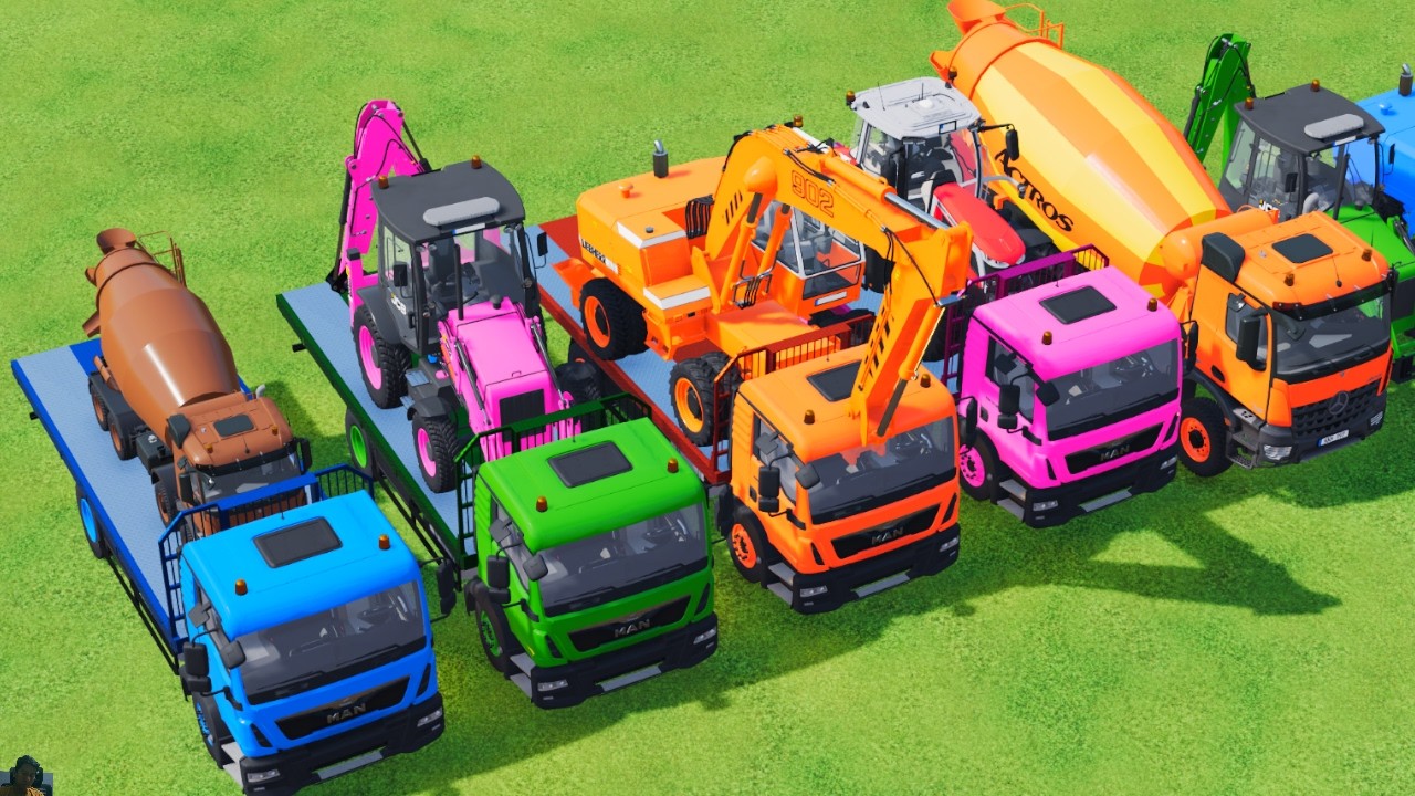 TRANSPORTING EXCAVATOR MIXER TRUCK TRACTORs Backhoe loaders with truck in Game FARMING SIMULATOR 22