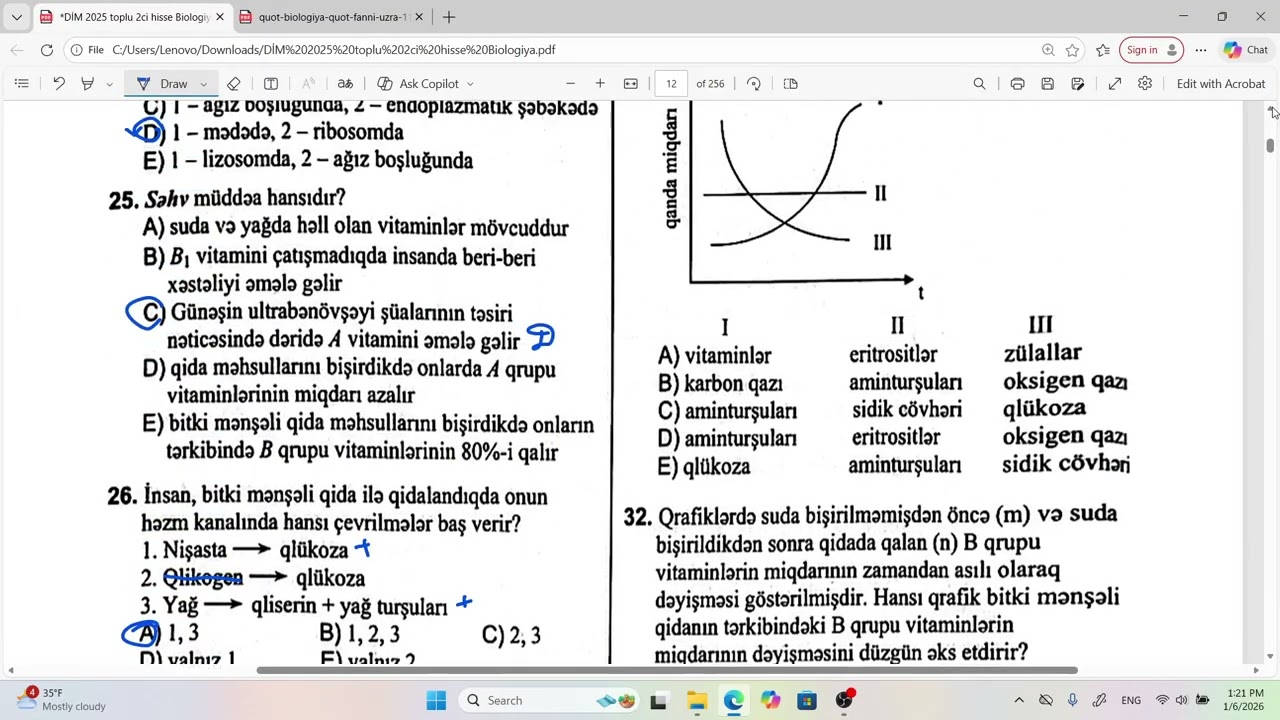 DİM 2025    II hissə. Həzm sistemi. Vitaminlər testinin izahı. 1-- 59