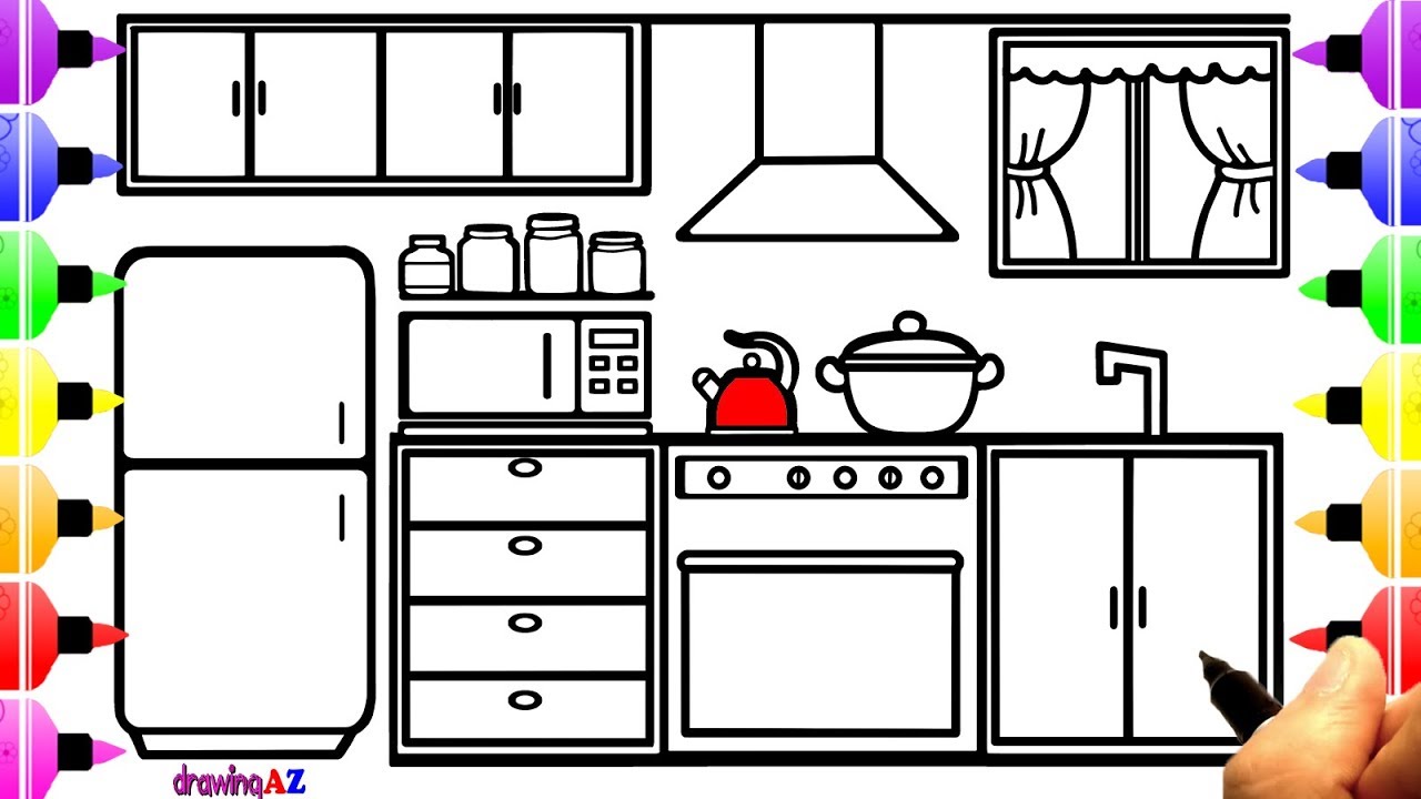 How to Draw Kitchen  and Kitchen Coloring Book