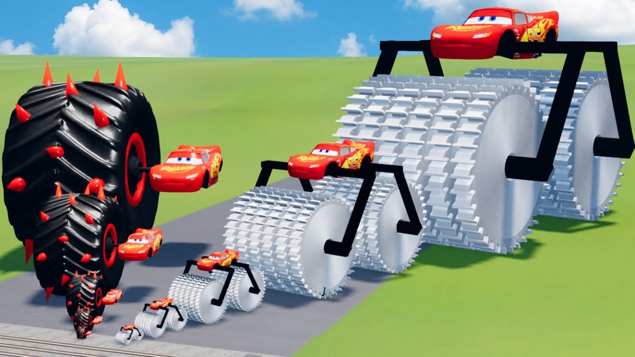 Big & Small McQueen One Wheel VS McQueen Saw Wheels VS Train | BeamNG.drive