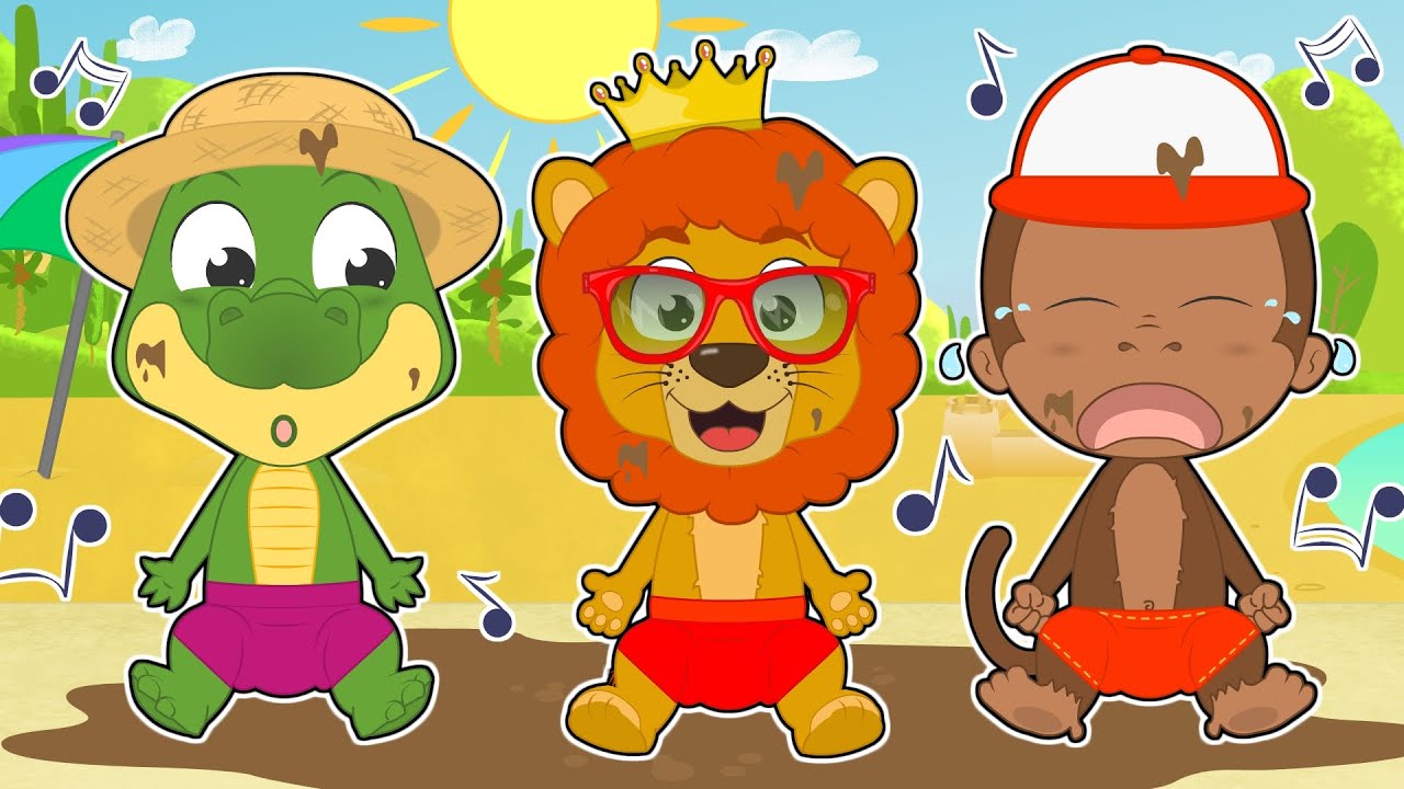 FIVE LITTLE BABIES 🦁🏖️ with savage animal in the beach