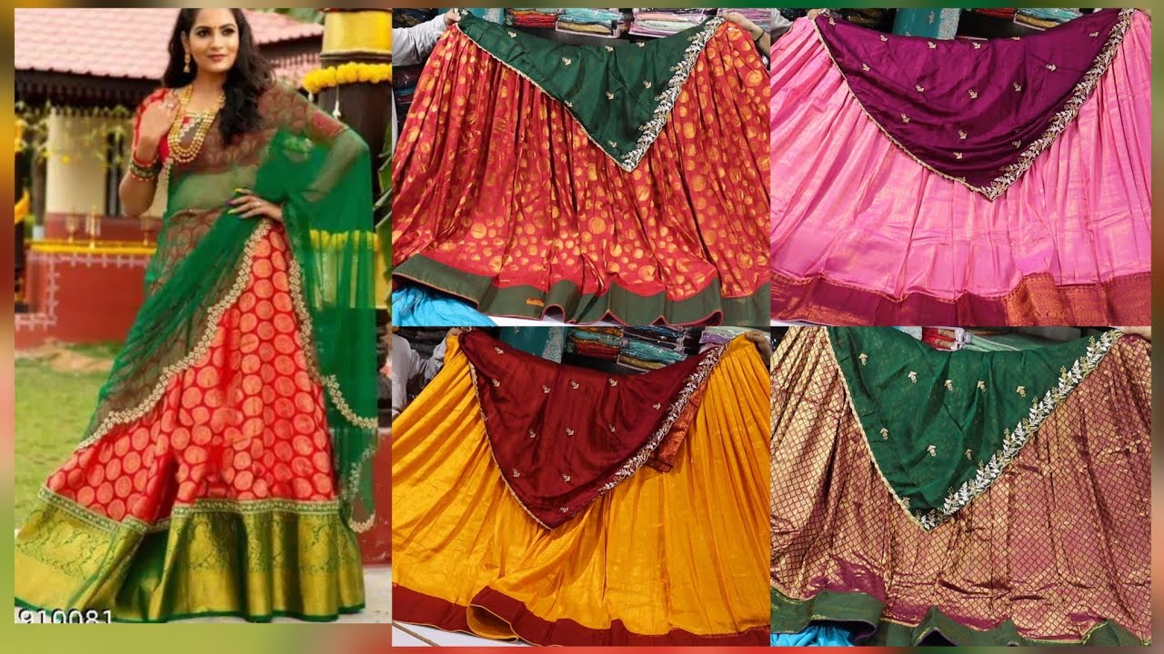 Buy 2 Get 1 Free Banaras Pattu Half Sarees lehenga Sowcarpet Shopping