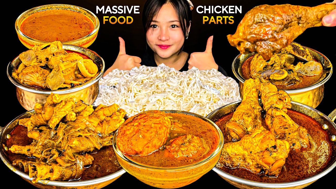 MASSIVE FOOD MUKBANG🔥Spicy Chicken Gravy Gizzard, Liver, Feet, Leg Piece, Wings, Egg #mikasa