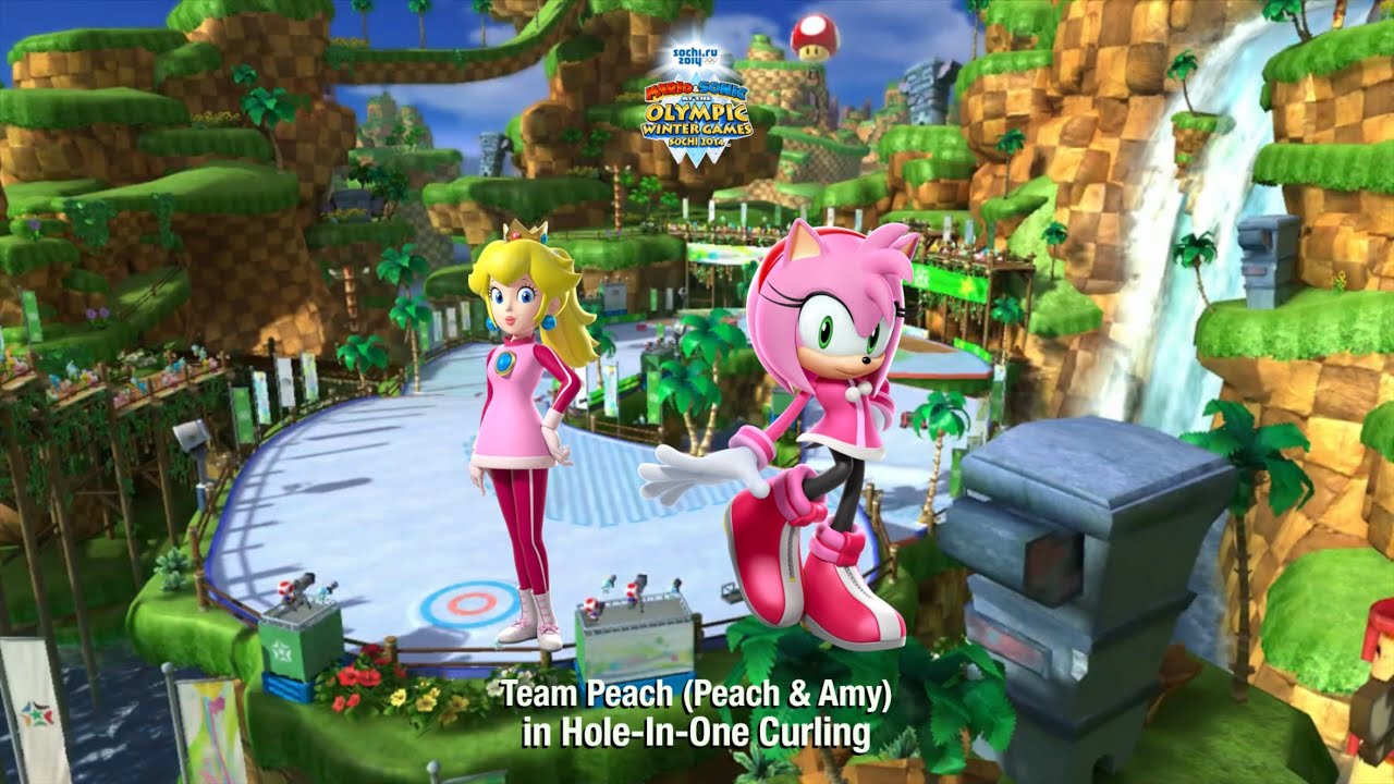 Mario & Sonic at the Sochi 2014 Olympic Winter Games Hole-In-One Curling (Team Peach)