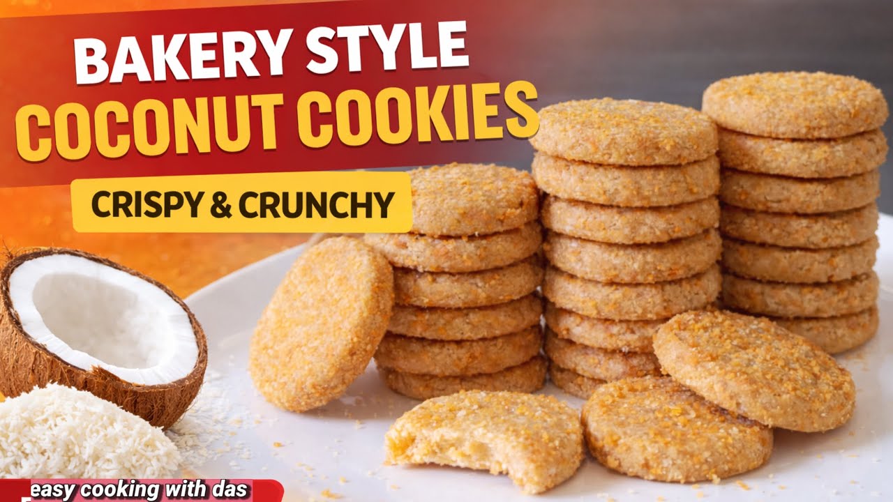 Perfect Bakery Coconut Cookies | Eggless | Crispy Tea Time Biscuits