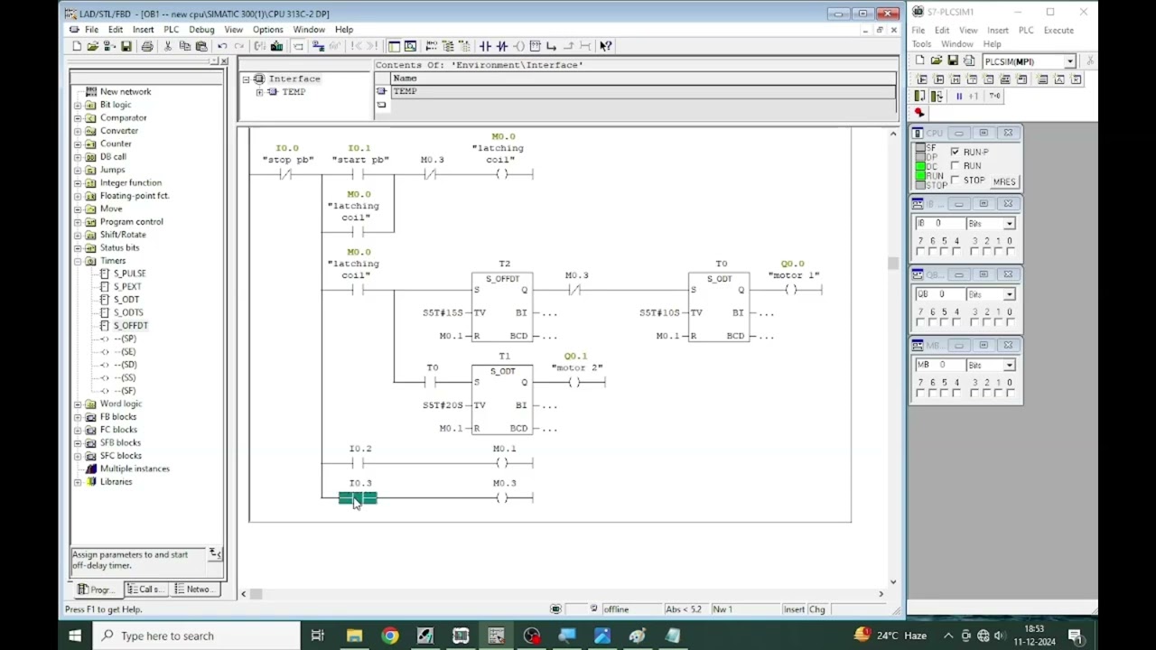 Timers application in Siemens PLC. plc timer program in Ladder Logic.