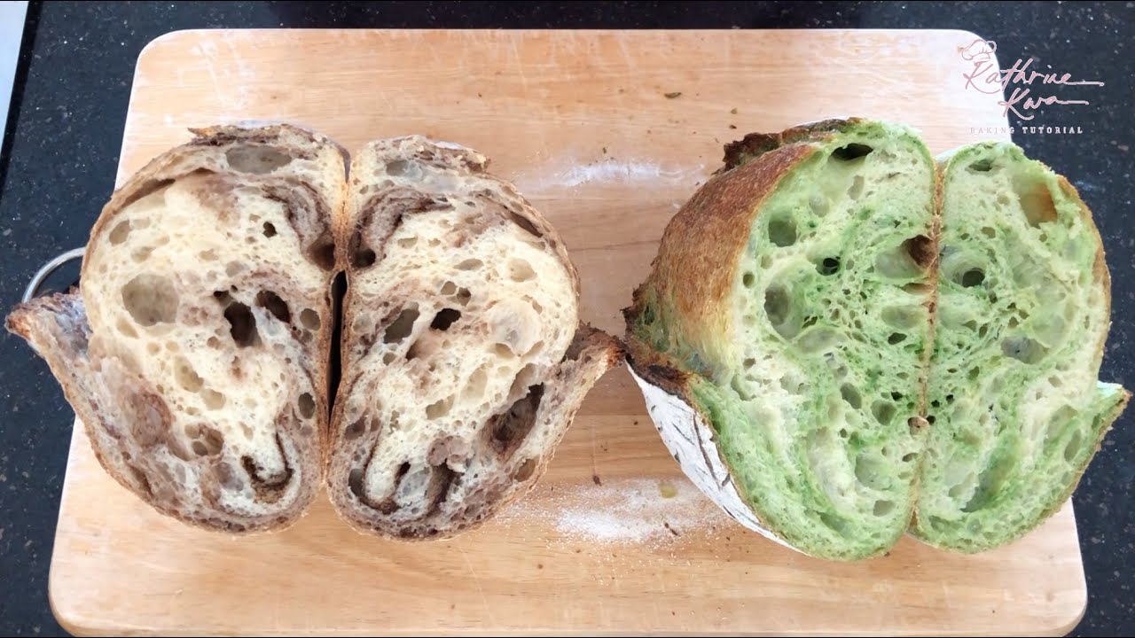 Green Tea Swirl Sourdough and Cocoa Swirl Sourdough Bread  绿茶与可可双色酸种面包