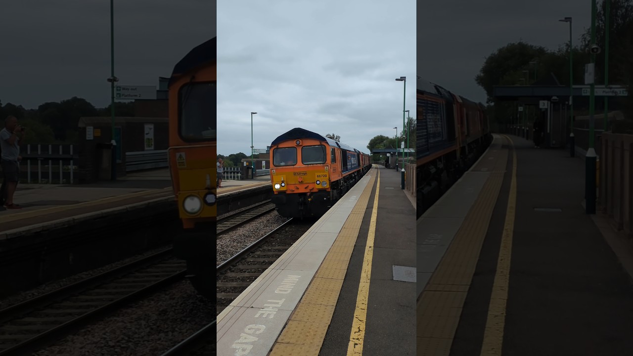 GBRf 66720 + 66105 + 66077 + 66850 passes Tamworth on 0D44 Bescot Engineers Up Sdgs - Toton North Yd