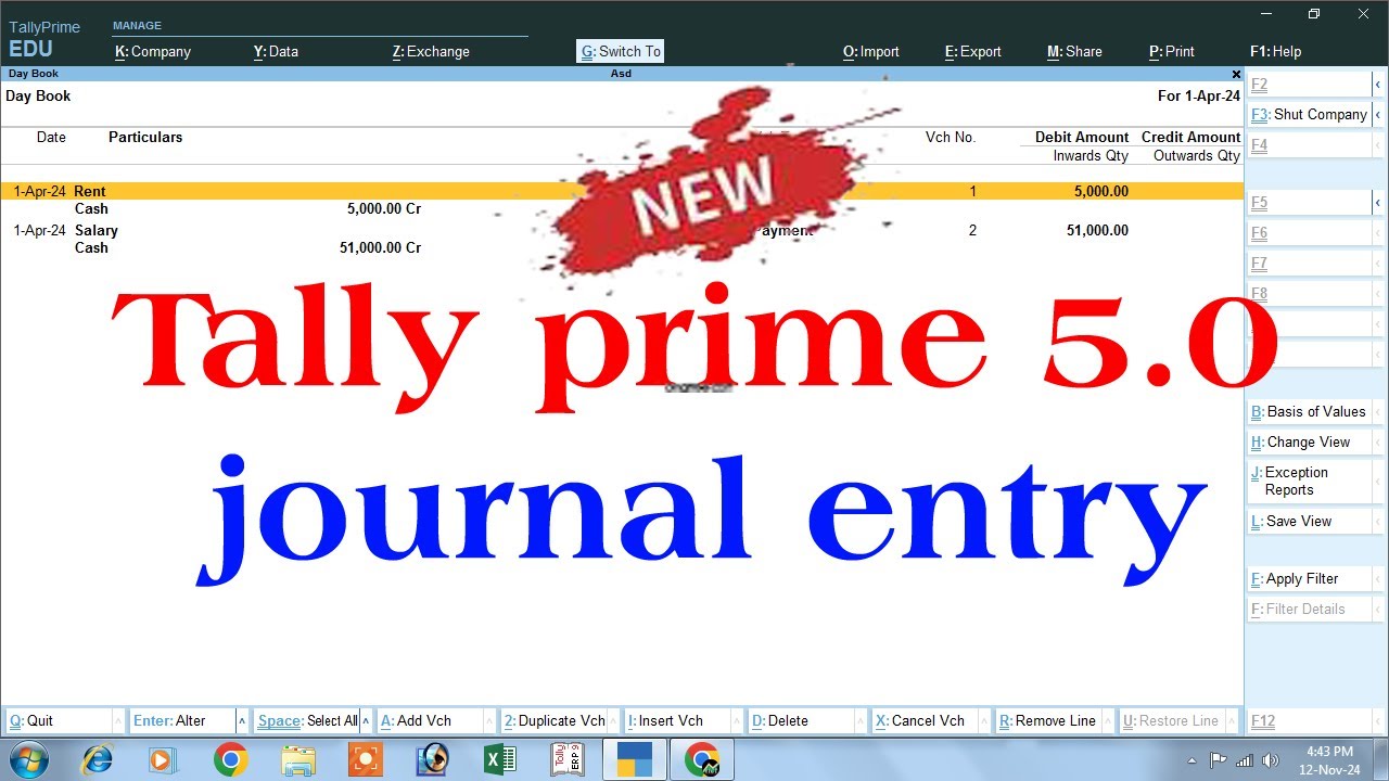 journal entry in tally prime | how to pass journal entry in tally prime | journal voucher in tally