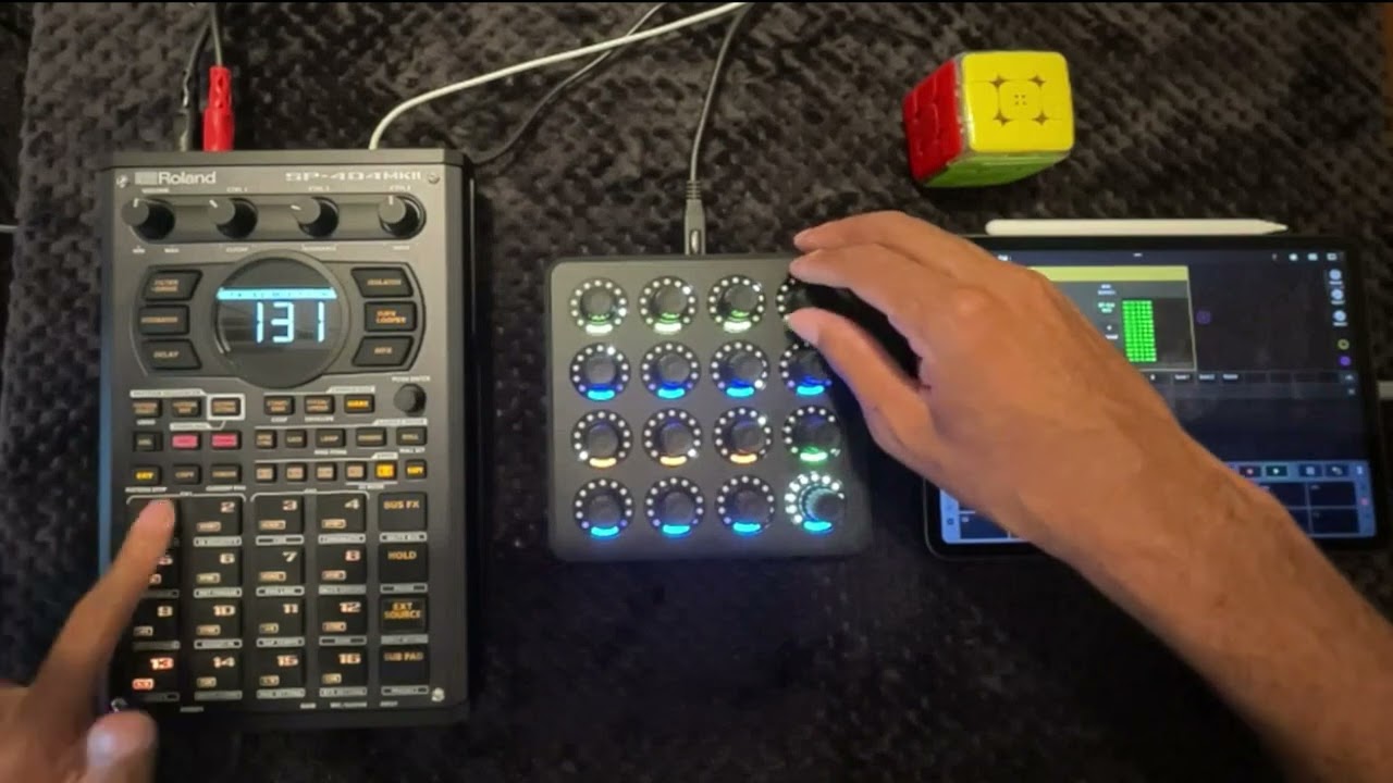 SP404mk2 + Midifighter+Drambo (using the cc's to control bus effects 1-4