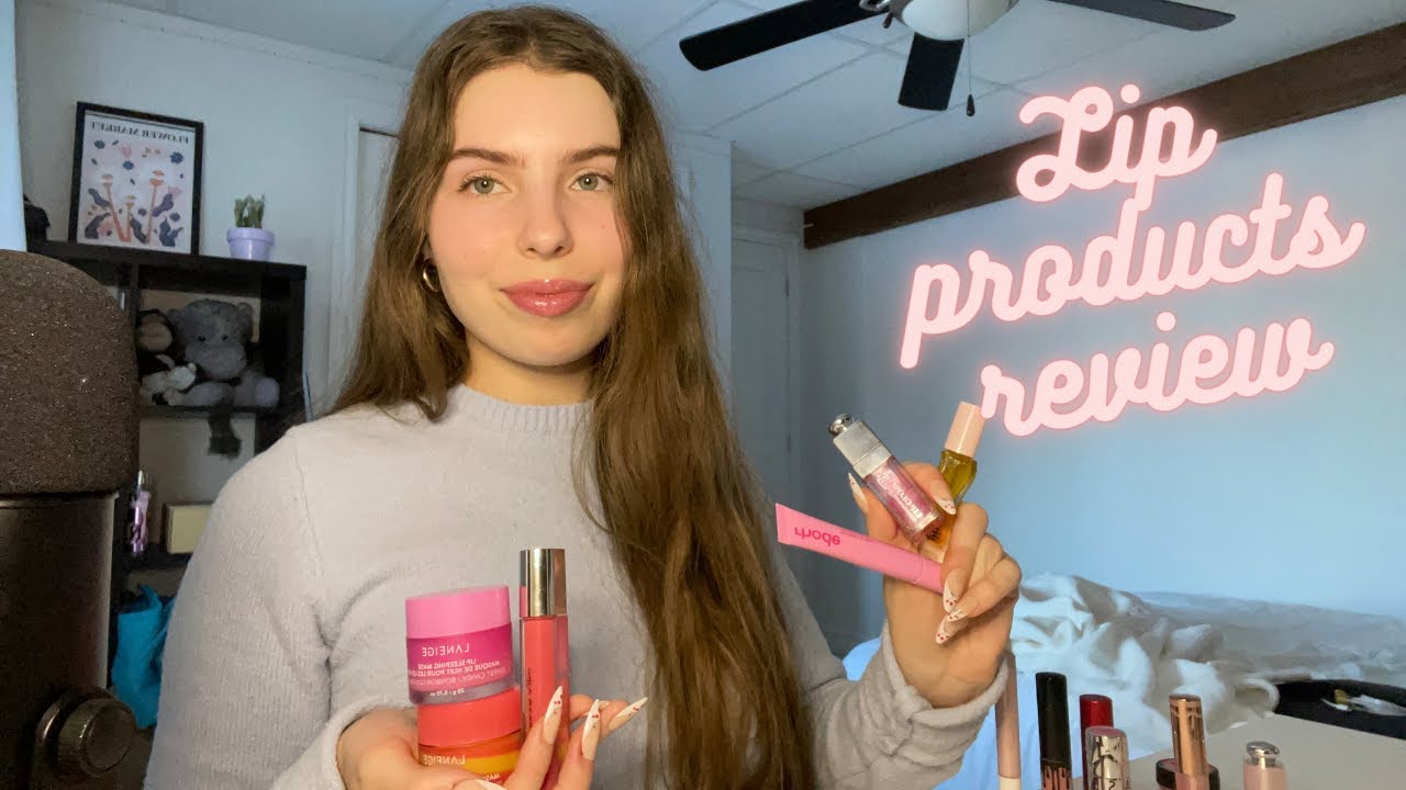 ASMR lip products review without talking (tapping, mouth sounds)