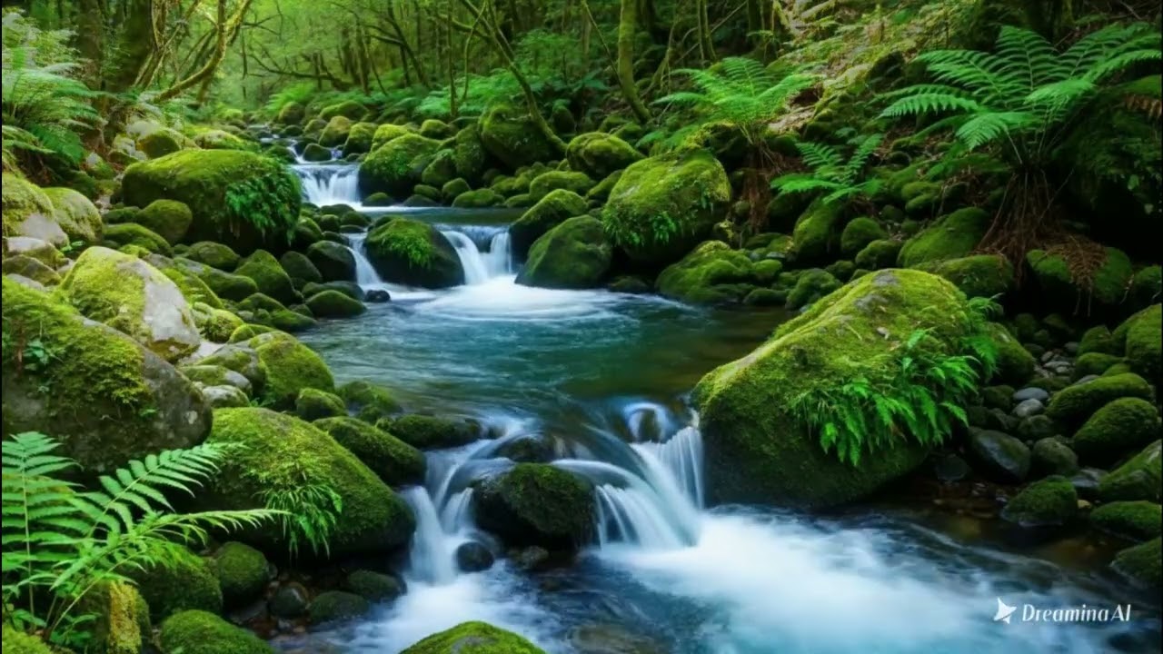 The scenery of water flowing and falling from the mountains naturally beautiful blends with the song