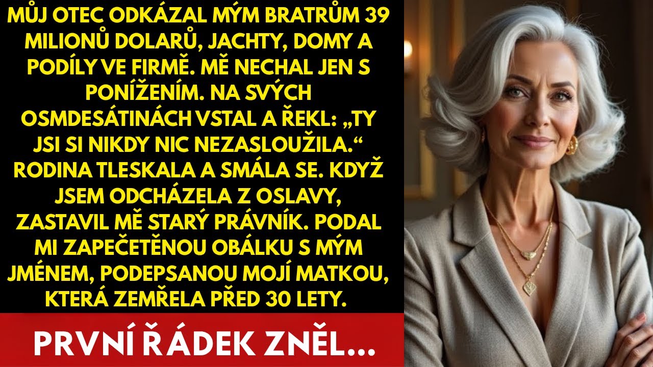 Můj otec dal bratrům 39 milionů dolarů, mně jen ponížení. Pak tajemství od matky vše změnilo.