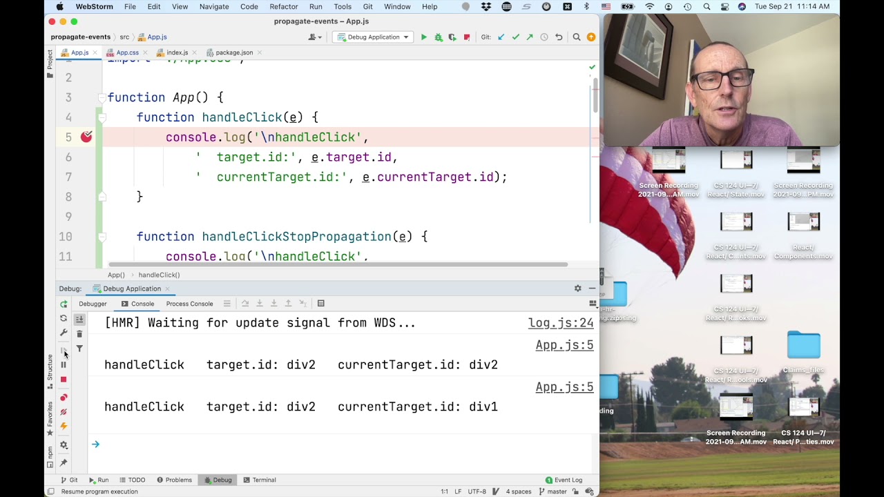 CS 124 UI&mdash;8:  React: Debugging using WebStorm