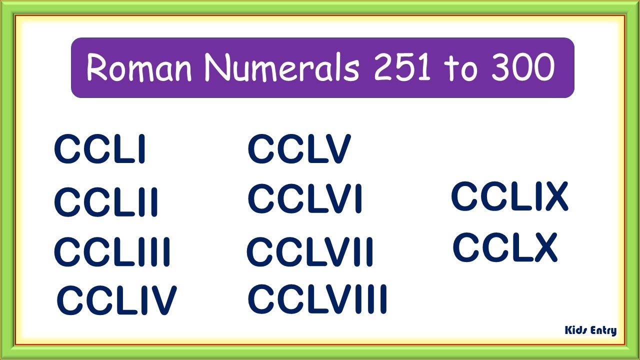 251 to 300 - CCLI to CCC Roman Numerals  |  Roman Numerals from 251 to 300 - Kids Entry