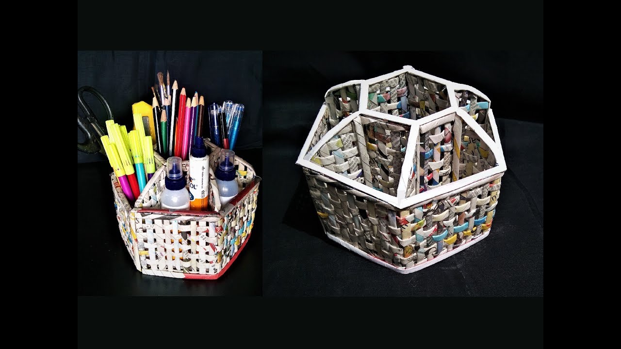 How to  make a Desk Organizer using newspaper and cardboard /  DIY desk organizer / Newspaper Craft