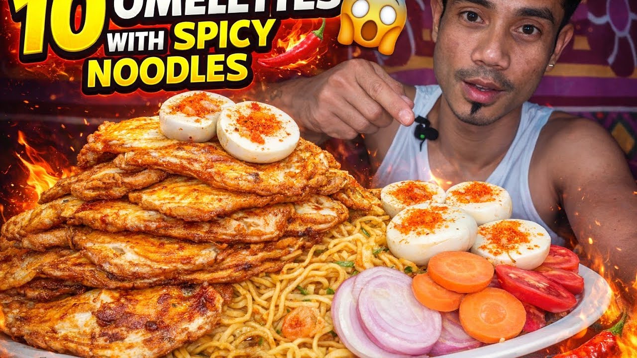 😱 10 Egg Omelettes With Spicy Noodles Mukbang | Big Eating Challenge 🔥