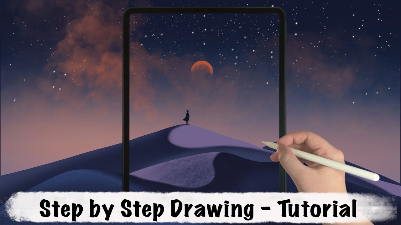 Looking at the Moon in the Desert iPad Procreate Drawing - Step by Step Drawing Tutorial