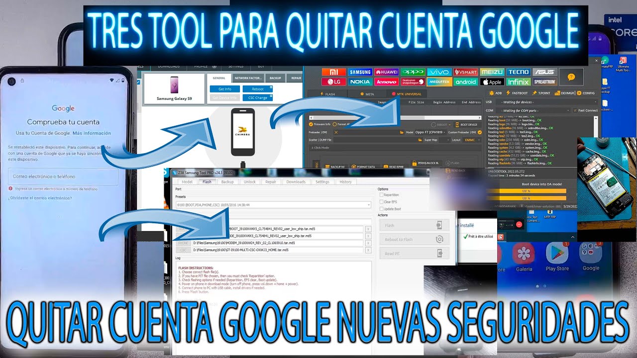 FRP TRES HERRAMIENTAS PARA QUITAR CUENTA GOOGLE NUEVAS SEGURIDADES  SAMSUNG LG HUAWEI HONOR OPPO