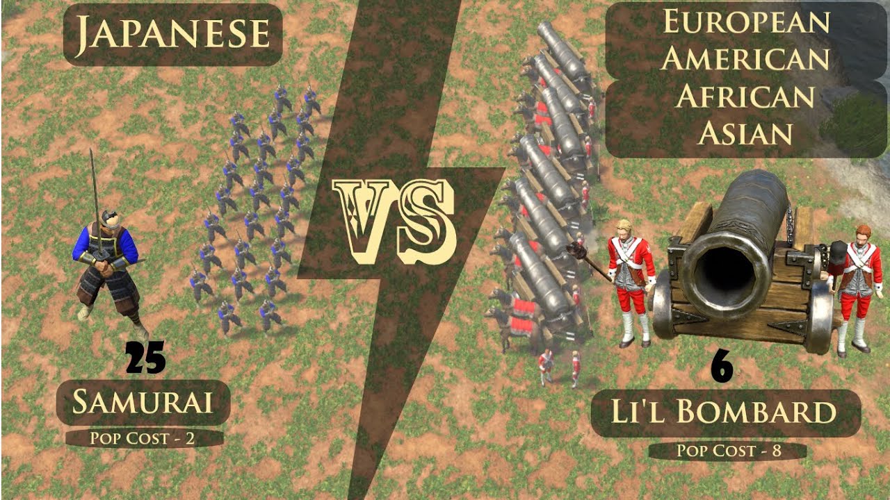 25 Samurai vs 6 Li'l Bombard | Unique Units | Age Of Empires III Definitive Edition