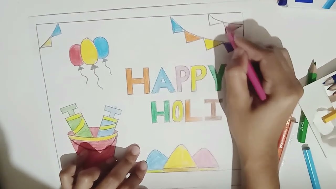 Easy Holi drawing 2026  full tutorial step by step 🎨 #holi #2026 