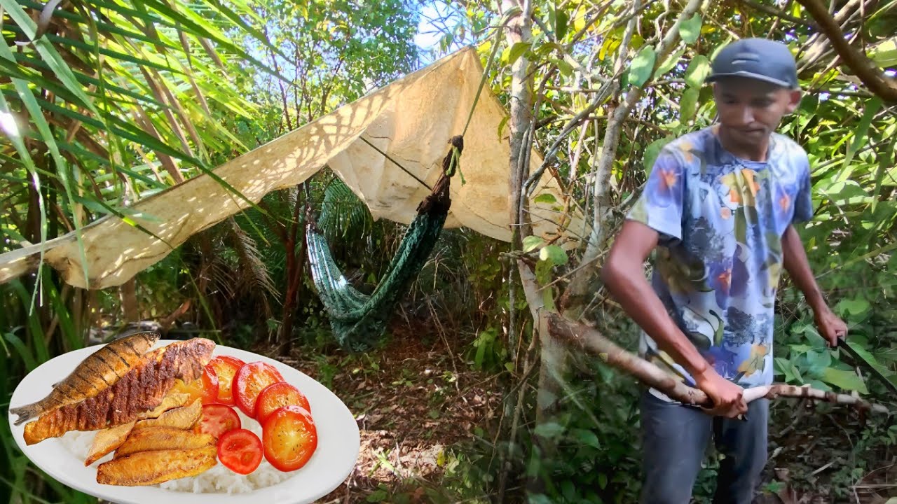 ACAMPAMENTO SELVAGEM - ACAMPEI, PESQUEI E PREPAREI PEIXE FRITO PRO JANTAR