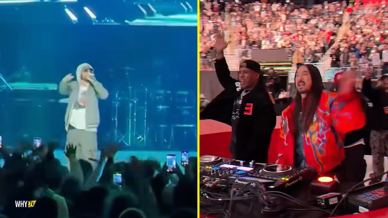 DJ Whoo Kid и Стив Аоки подъехали к месту выступления Эминема в Детройте, известного как «Козел в...