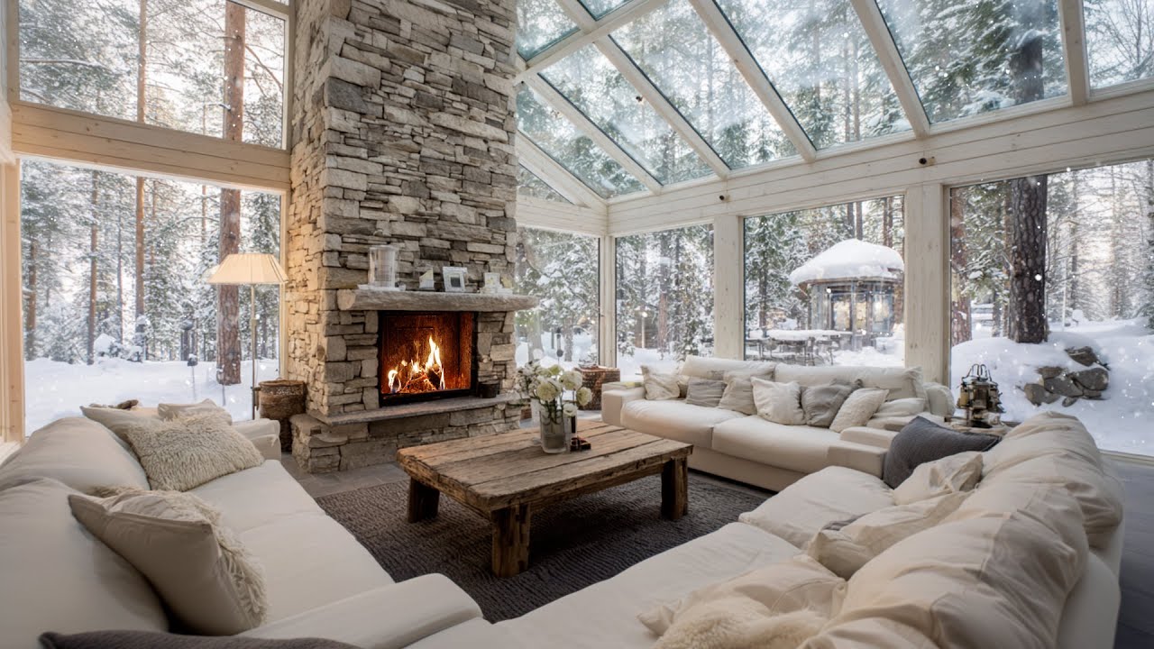 Powerful Winter Blizzard Outside with Gentle Fireplace Crackles | Cozy Room Ambience for Deep Sleep