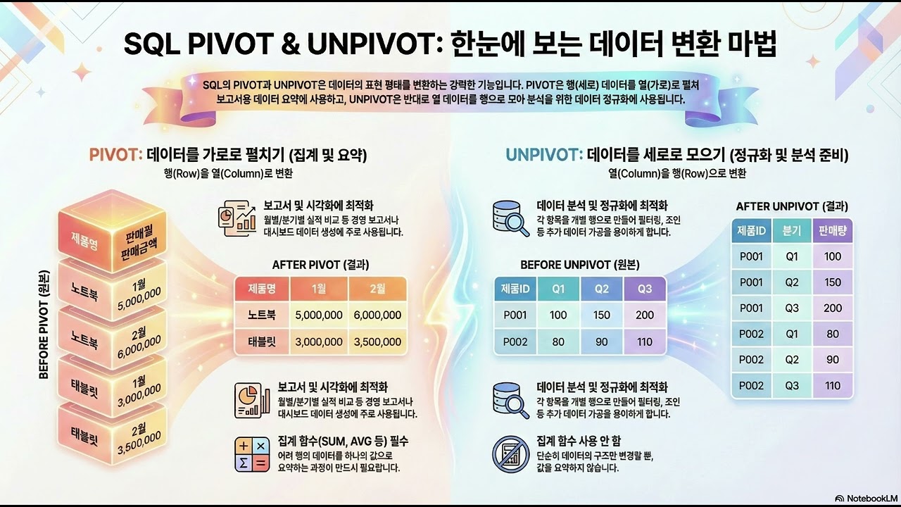 (누워서 듣는 SQLD) 행과 열 자유자재로 바꾸기 | PIVOT·UNPIVOT 기초부터 확실하게