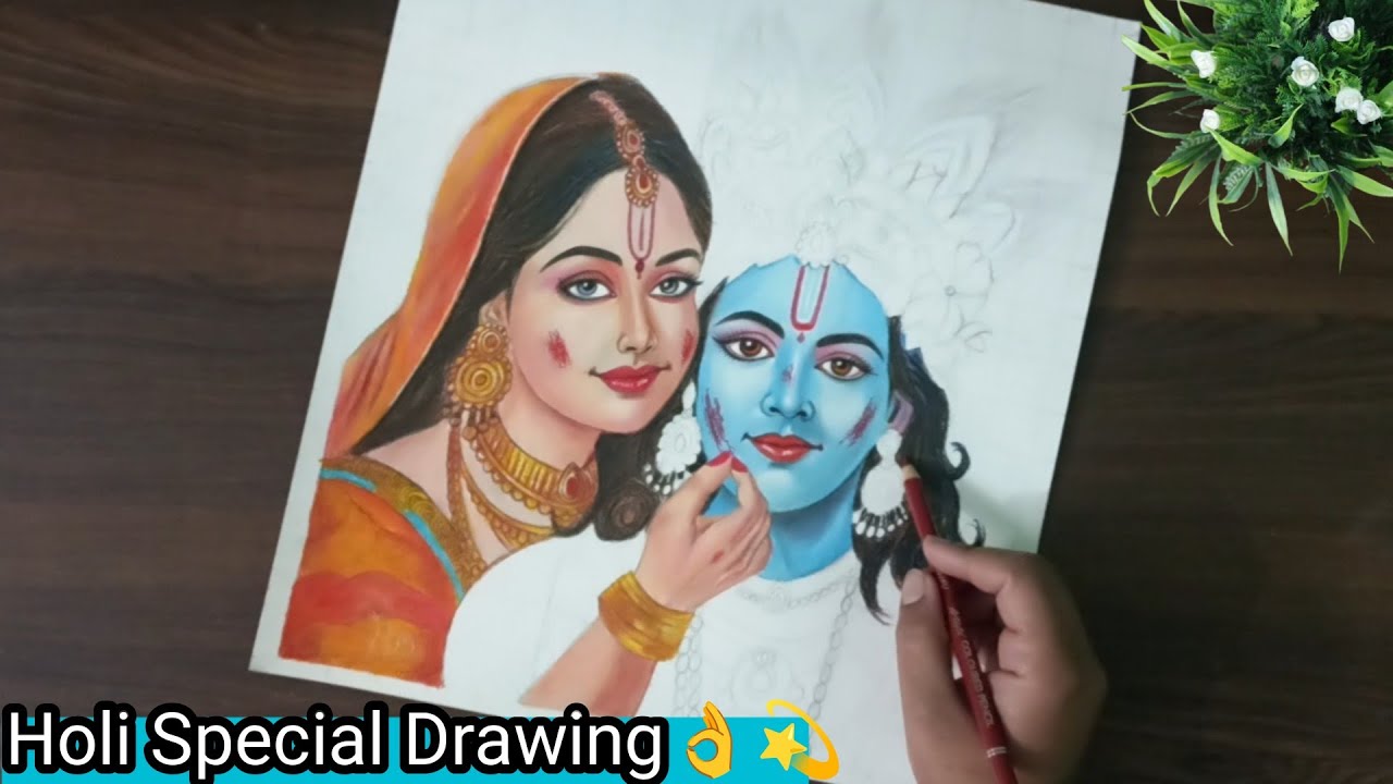 Holi Special Radha Krishna Drawing💕✨|Holi Drawing Easy And Beautiful😍🌼|Face Drawing Tutorial|Part 3