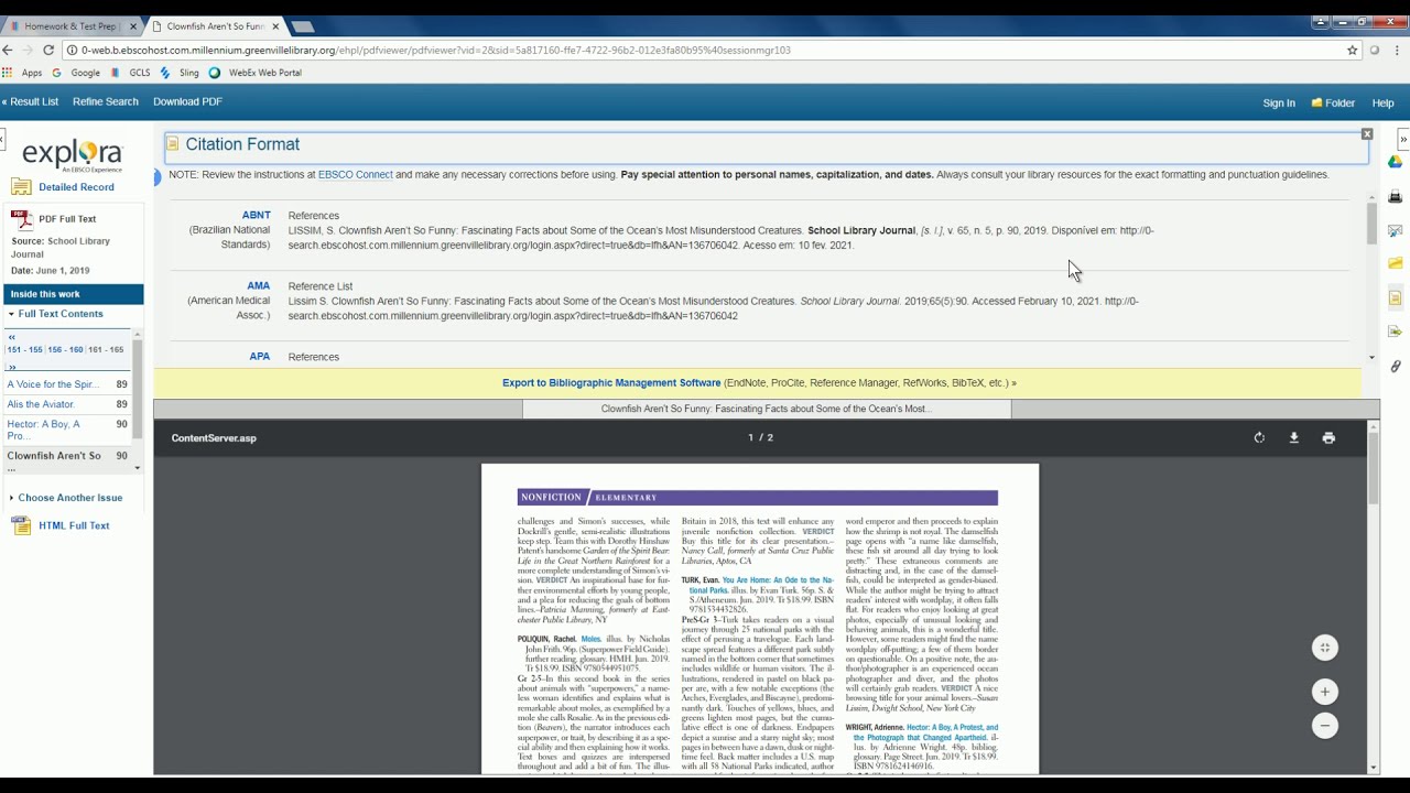 Creating Citations in Explora