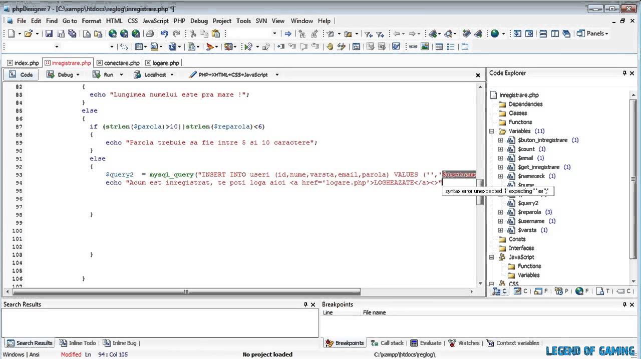 LOG - PHP login _ register _inregistrare_ #3 [RO]