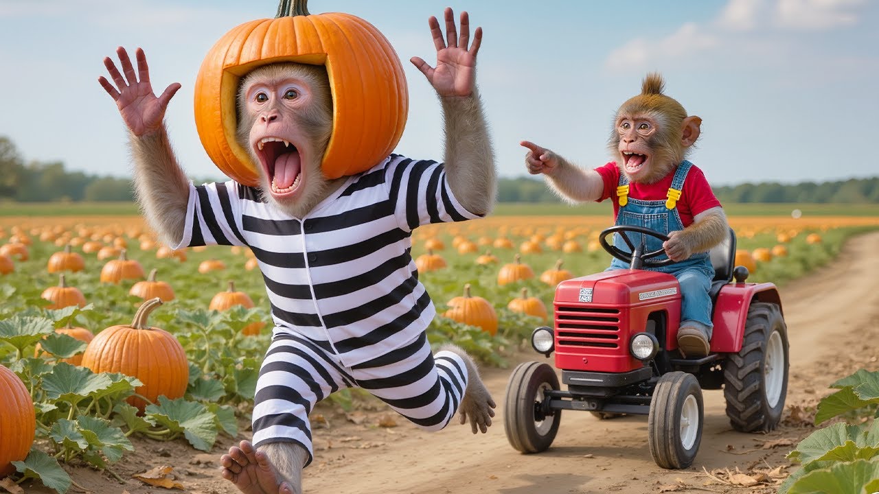 🚔🐒 Monkey Calls the Police After His Pumpkin Farm Is Robbed Again! 😱🎃