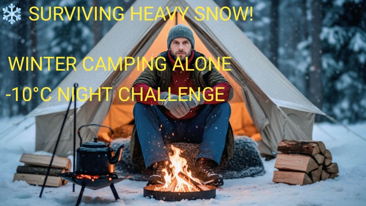 Camping in Heavy Snow with Campfire | Freezing Night Adventure