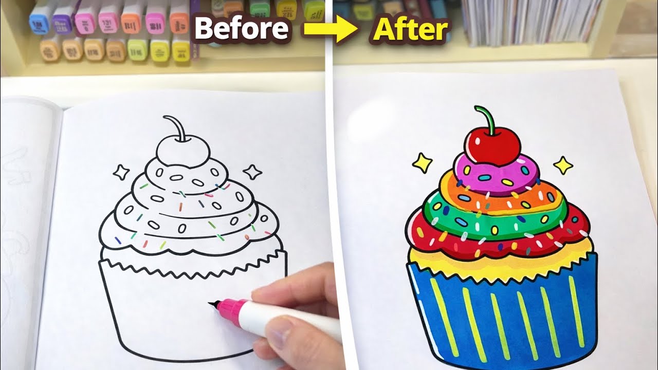 Color With Me | Cute Cupcake Marker Coloring (So Satisfying!)#art #drawing #relaxing 