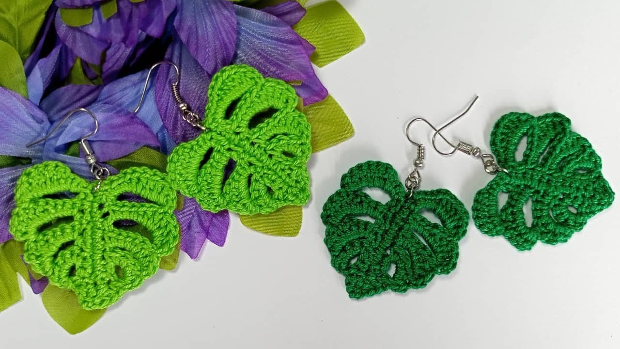 CROCHET EARRINGS | HOW TO CROCHET MONSTERA LEAF EARRINGS | LEAF TUTORIAL | CROCHET FOR BEGINNERS