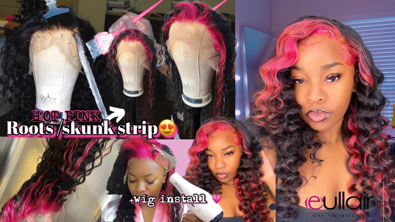 HOW TO HOT PINK HIGHLIGHTS ON FRONTAL WIG 💗 Wig Install +Wand Curls ft. Eullair Hair Transformation