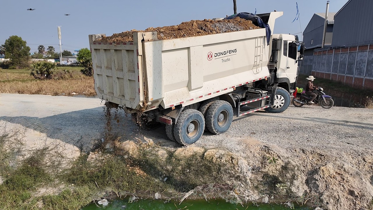 Impressive Process! Dump Trucks 10-wheel fill best size with Talented SHANTUI dozer