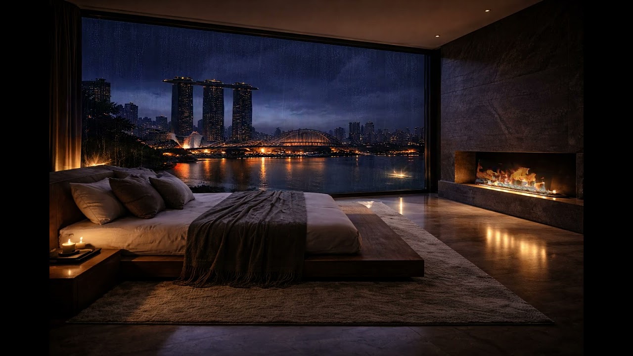 How I Fall Asleep Fast 🌧️ Cozy Rainy Night Overlooking Singapore | Soft Rain for Deep Sleep • NO ADS