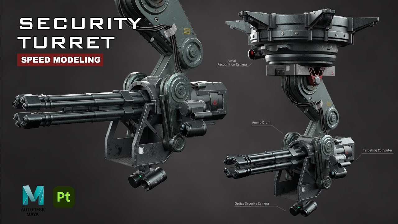 Security Turret | Autodesk Maya + Substance 3D Painter