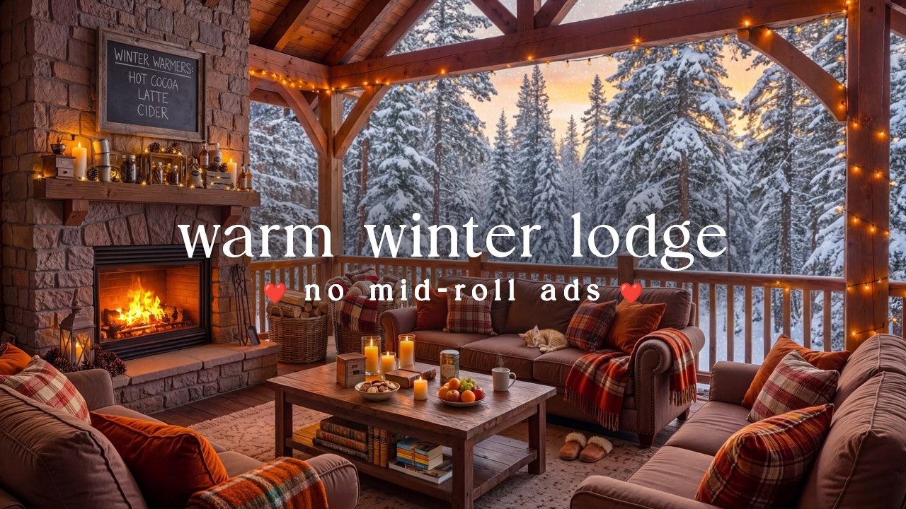 ☕ Warm Lodge Jazz - NO MID-ROLL ADS – Fireplace Comfort for Focus & Relaxation