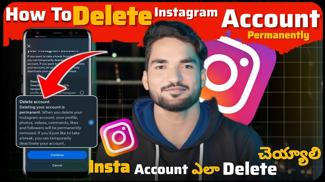 Как удалить аккаунт Instagram | Удаление Instagram на телугу | окончательное удаление аккаунта In...