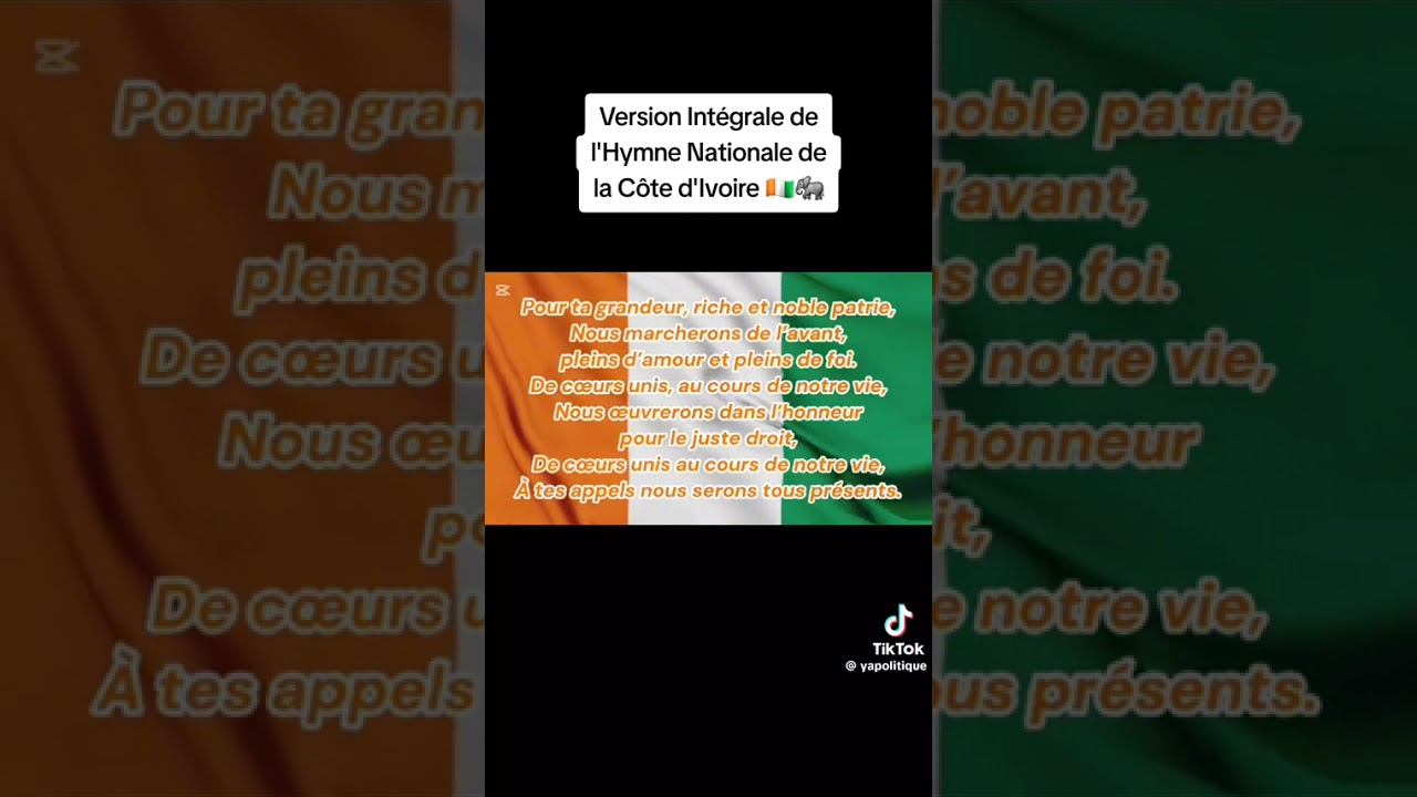 Hymne National COTE D'IVOIRE COMPLET (ABIDJANAISE)