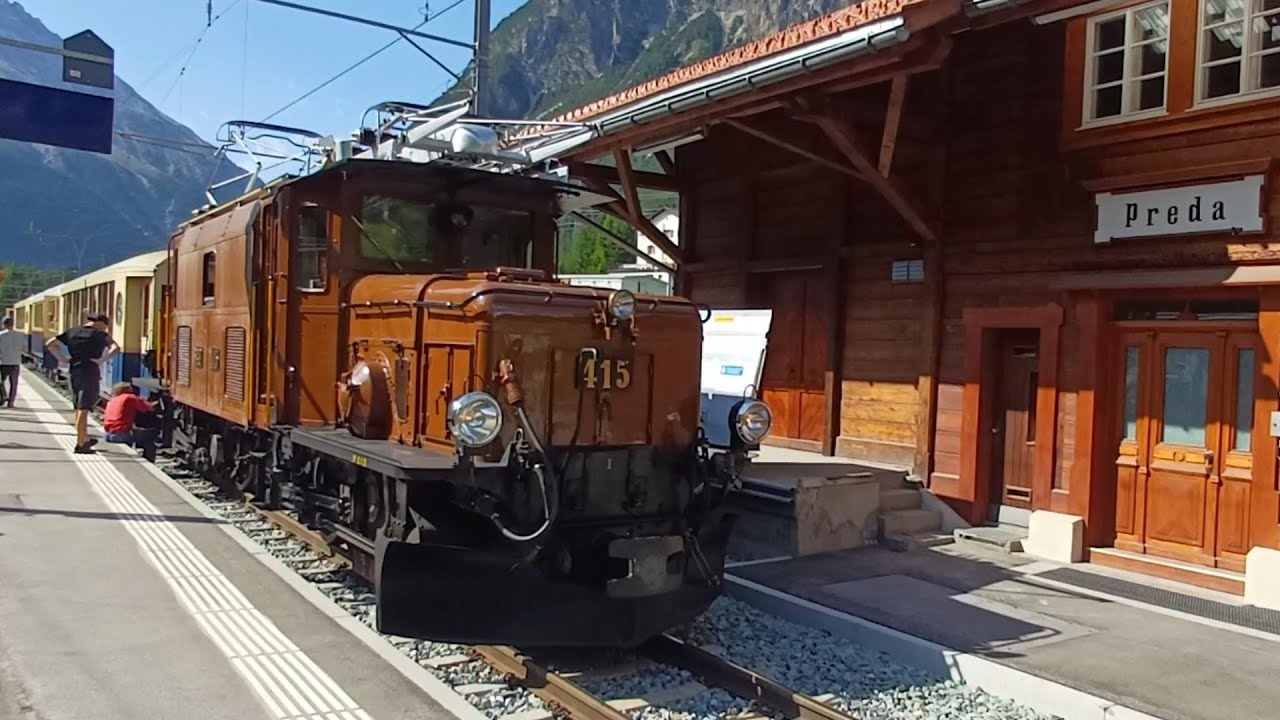 Rhatische Bahn Ge 6/6 I 415. Bahnhof Preda. Glacier Express Bernina Express Bahnhof Muot.  Albula
