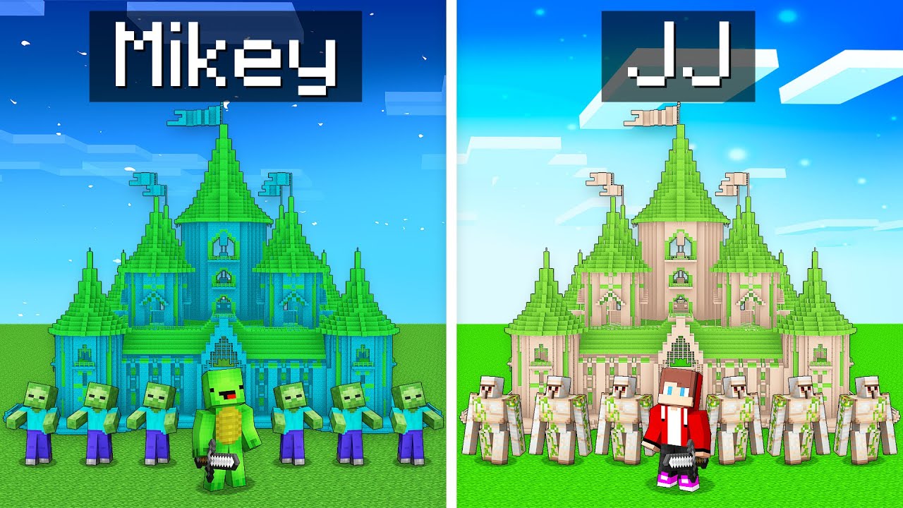 JJ's GOLEM Kingdom vs Mikey's ZOMBIE Kingdom Survive Battle in Minecraft (Maizen)
