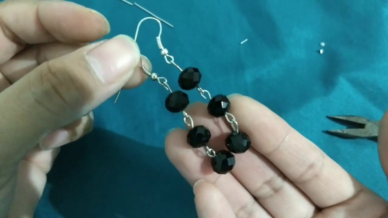 como hacer aretes negros de cristal f&aacute;cil #aretes # tutorial #bisuteria