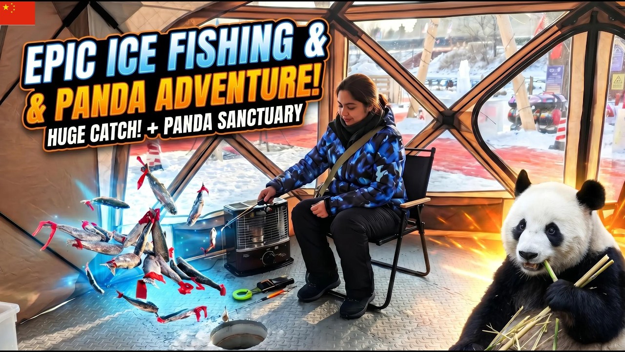 Harbin Part 02 | Ice Fishing in an Igloo, Pandas & Walking on a Frozen River 🐼🧊
